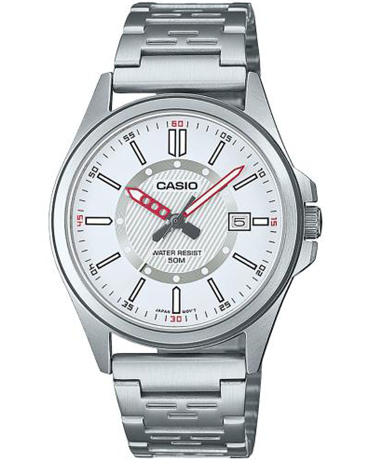 Casio Casio Collection MTP-E700D-7EVEF  MTP-E700D-7E кварцевые мужские часы белый циферблат, браслет нержавеющая сталь — вид спереди